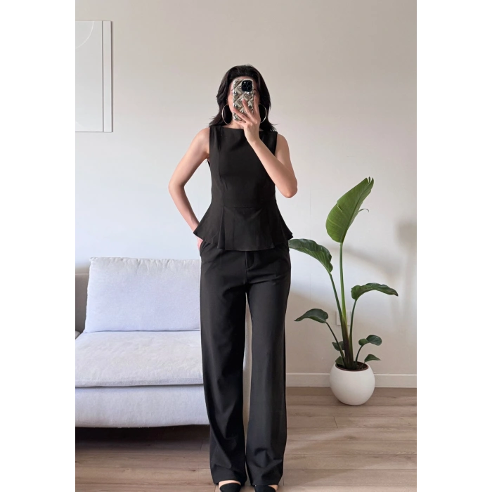 Sıfır Kol Belden Oturtmalı Takım - KAHVE