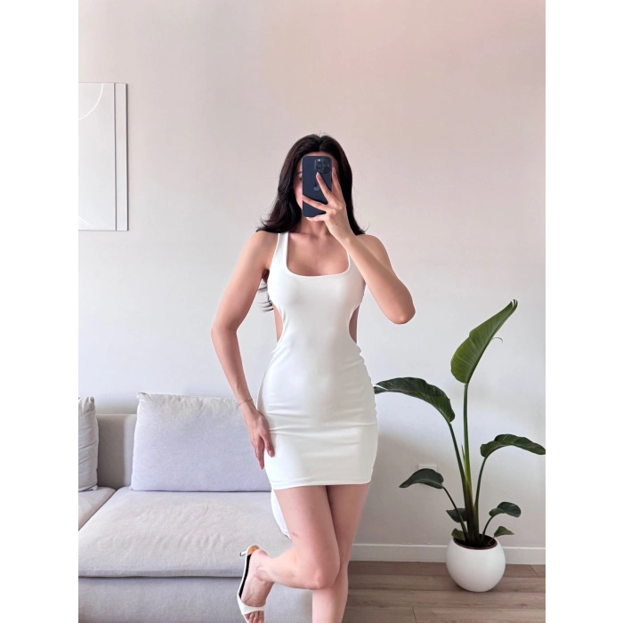 Sırt Dekolte Tasarım Elbise - BEYAZ