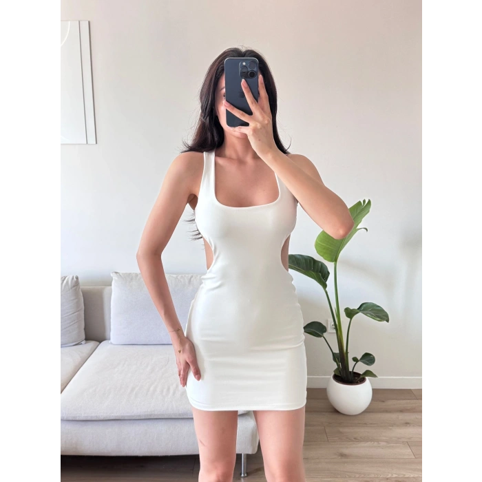 Sırt Dekolte Tasarım Elbise - BEYAZ