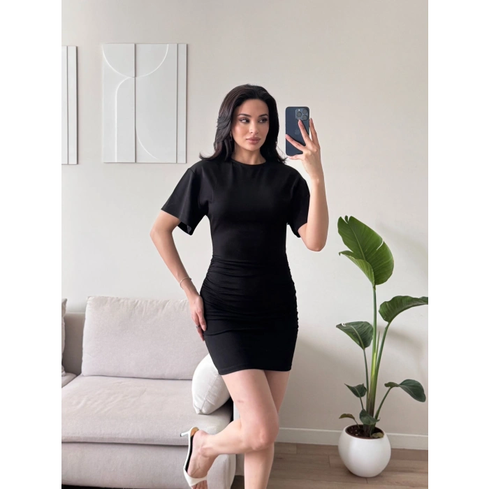 Bisiklet Yaka Modal Elbise - SİYAH