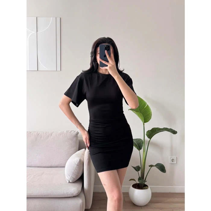 Bisiklet Yaka Modal Elbise - SİYAH