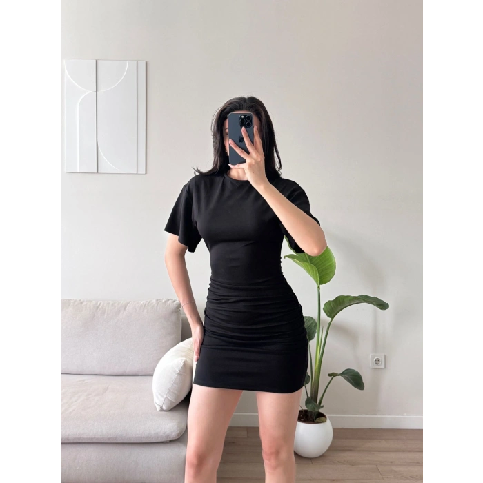 Bisiklet Yaka Modal Elbise - SİYAH