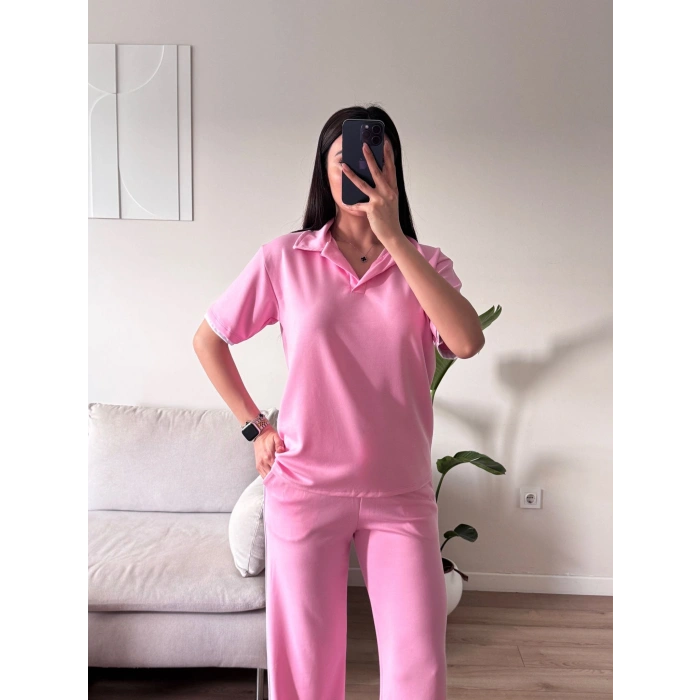 Biyeli Oys Kumaş Takım - PEMBE