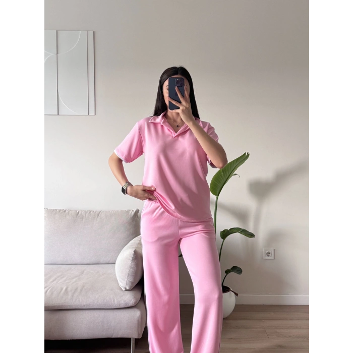 Biyeli Oys Kumaş Takım - PEMBE