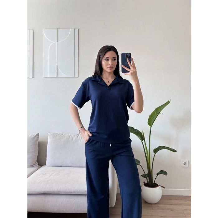 Biyeli Oys Kumaş Takım - LACİVERT