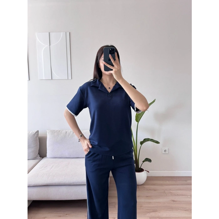 Biyeli Oys Kumaş Takım - LACİVERT