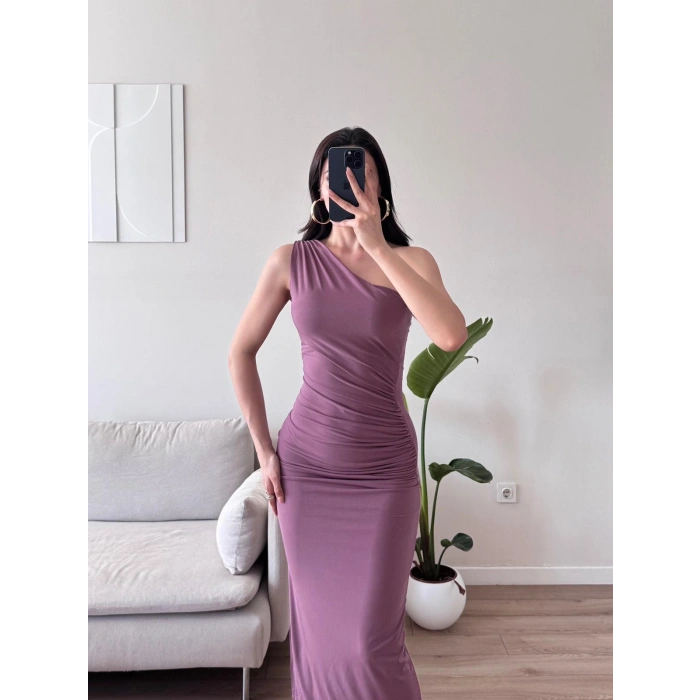 Omuz Detay Drapeli Elbise - GÜL KURUSU