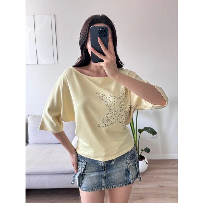 Yıldız Detay Kayık Yaka Bluz - SARI