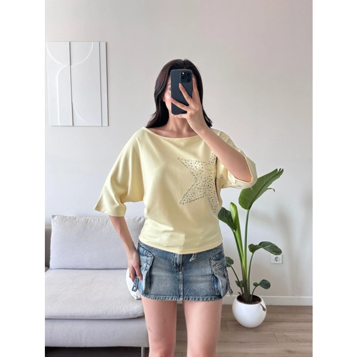 Yıldız Detay Kayık Yaka Bluz - SARI