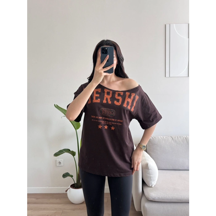 Kayık Yaka Mershi Tshirt - KAHVE