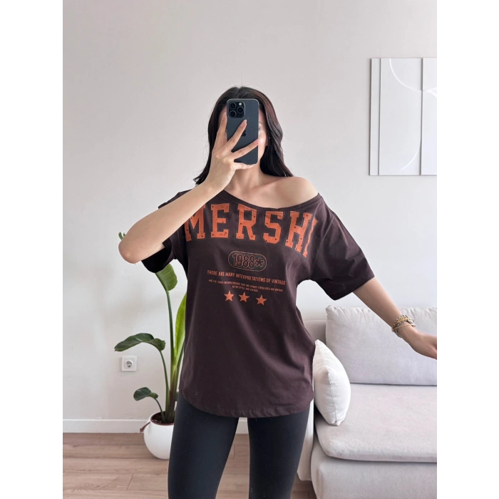 Kayık Yaka Mershi Tshirt - KAHVE