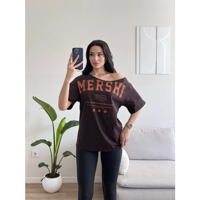 Kayık Yaka Mershi Tshirt - KAHVE