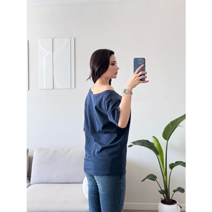 Kayık Yaka Mershi Tshirt - LACİVERT