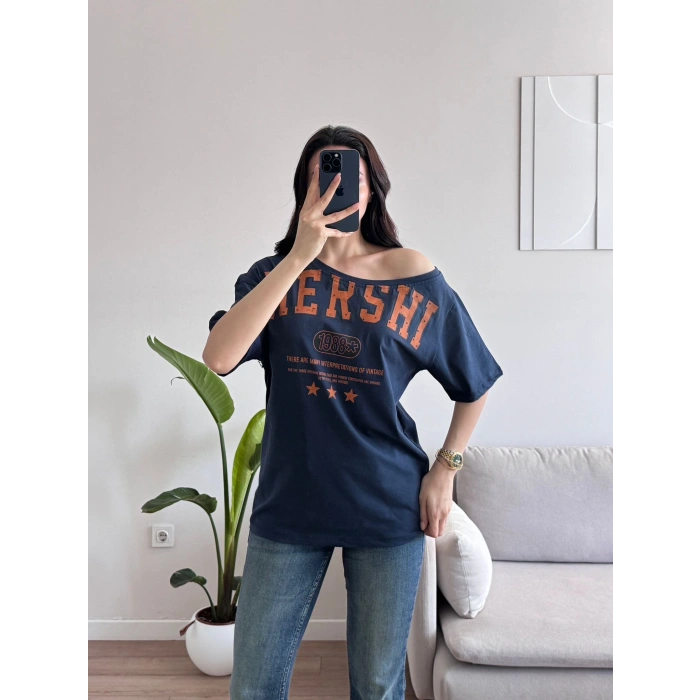 Kayık Yaka Mershi Tshirt - LACİVERT