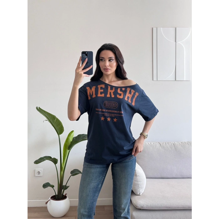 Kayık Yaka Mershi Tshirt - LACİVERT