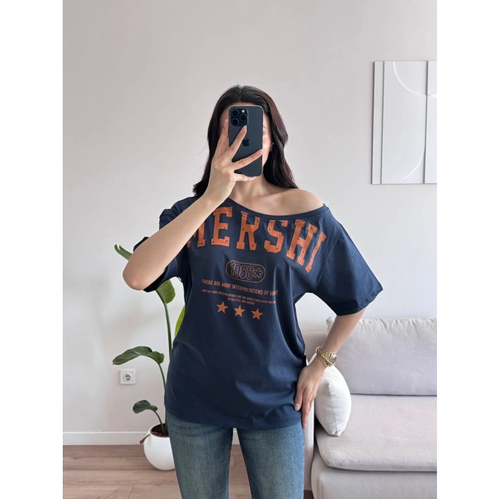 Kayık Yaka Mershi Tshirt - LACİVERT