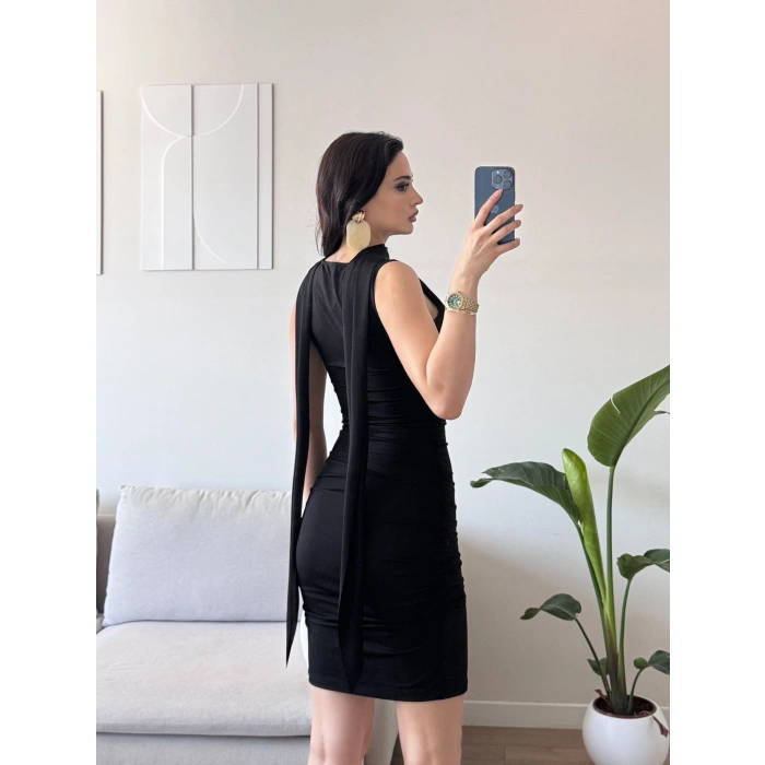 Kuşaklı Sandy Elbise - SİYAH