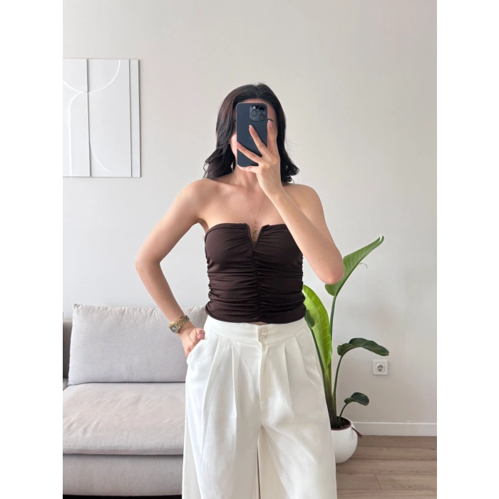 V Yaka Büstiyer Crop - KAHVE