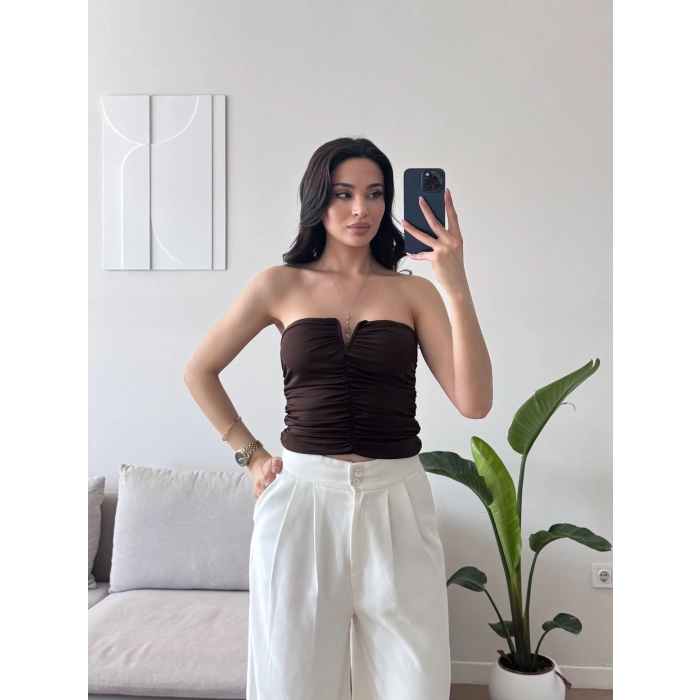 V Yaka Büstiyer Crop - KAHVE