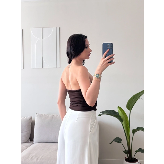 V Yaka Büstiyer Crop - KAHVE