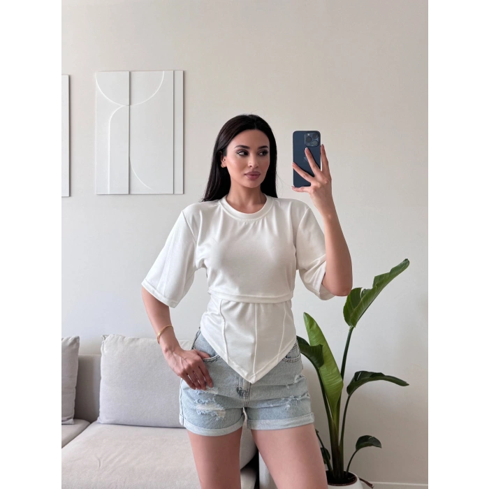 Bel Bağlamalı Korse Tshirt - BEYAZ