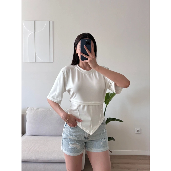 Bel Bağlamalı Korse Tshirt - BEYAZ