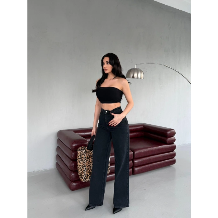 Siyah Dökümlü Palazzo Jean