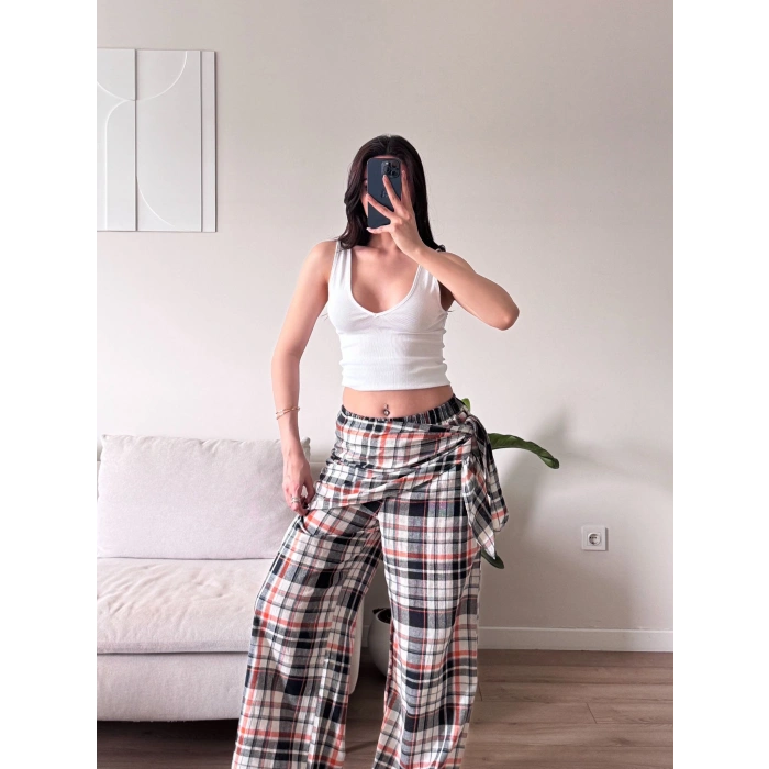 Bel Fular Ekose Pantolon - LACİVERT