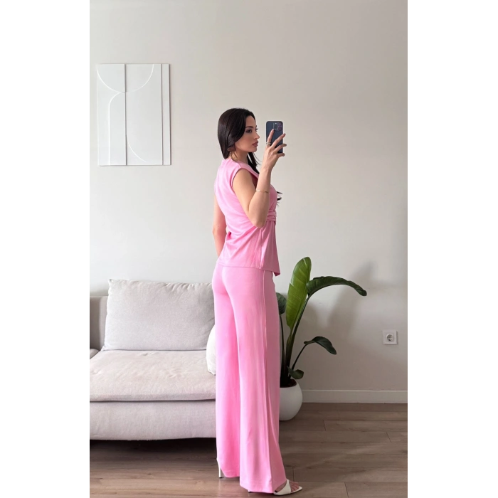 Kruvaze Tokalı Modal İkili Takım - PEMBE