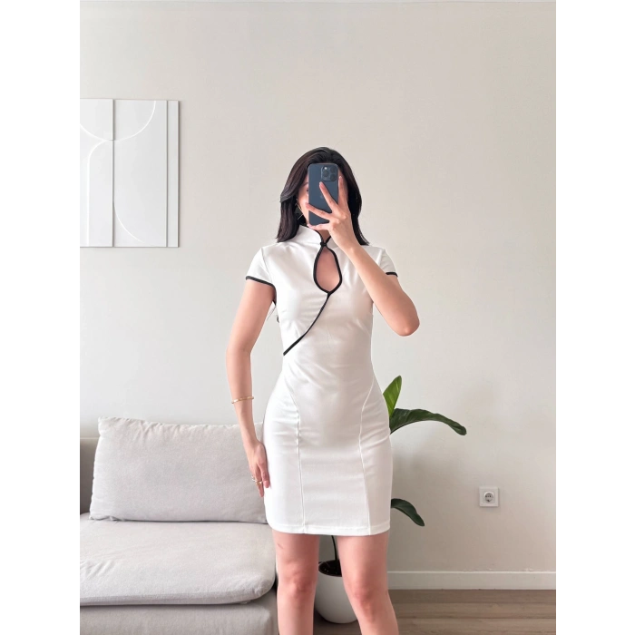 Göğüs Dekolte Premium Elbise - BEYAZ