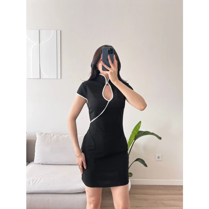 Göğüs Dekolte Premium Elbise - SİYAH