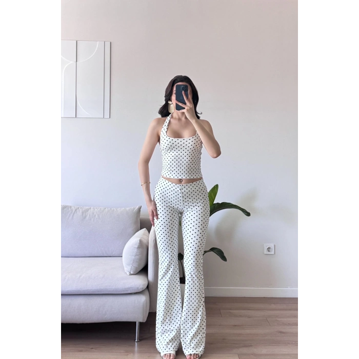 Puantiyeli Crop & Taytlı İkili Takım