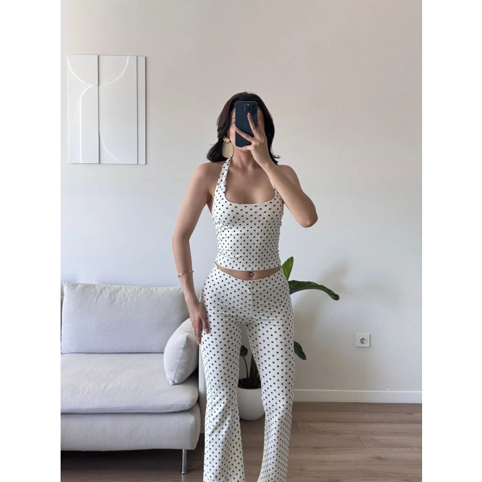 Puantiyeli Crop & Taytlı İkili Takım