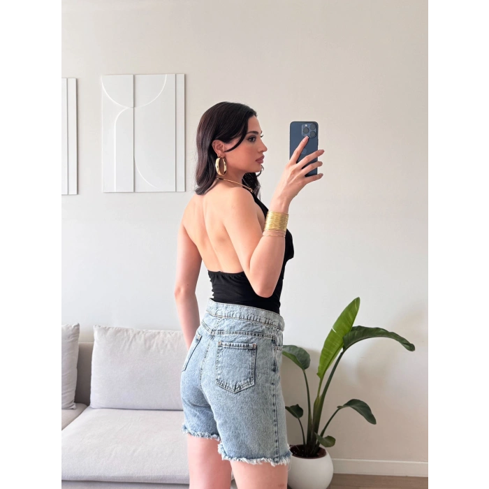 Boyun Aksesuar Degaje Bodysuit - SİYAH