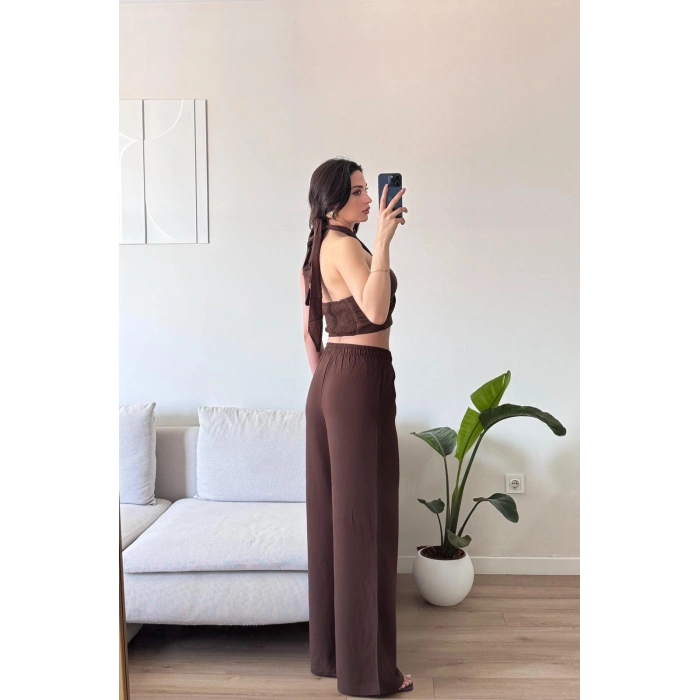 Keten Halter İkili Takım - KAHVE