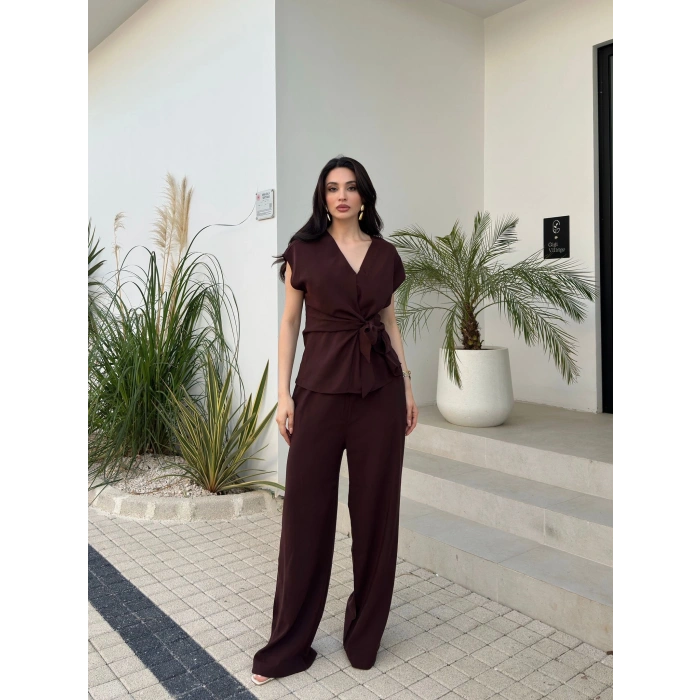 Kuşaklı Modal Salaş Takım - KAHVE