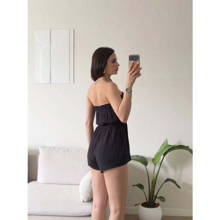 Straplez Şortlu Tulum - SİYAH