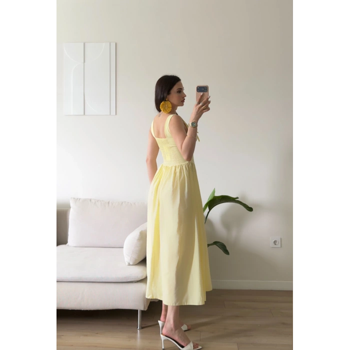 Bel Korse Askılı Prenses Elbise - SARI