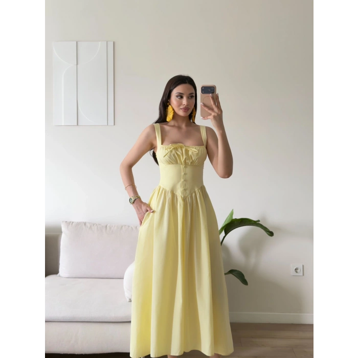 Bel Korse Askılı Prenses Elbise - SARI