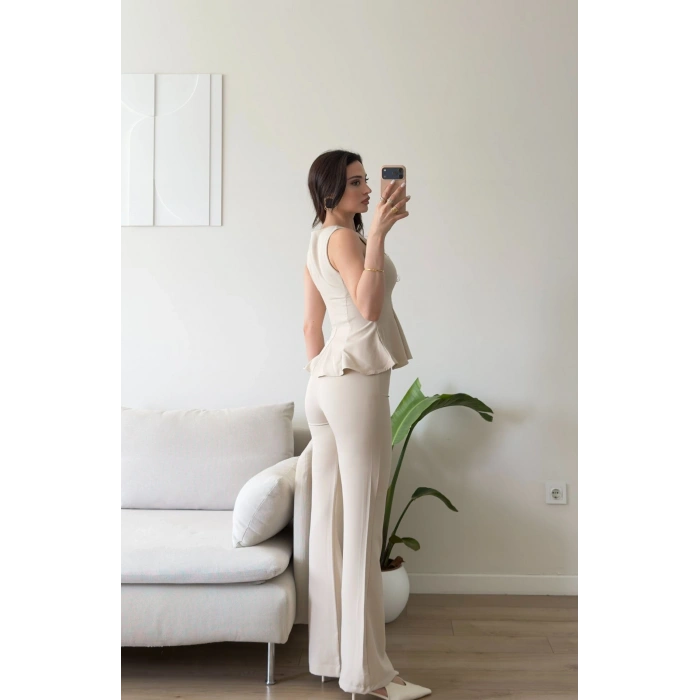 Premium Volanlı Pantolon Takım - BEJ