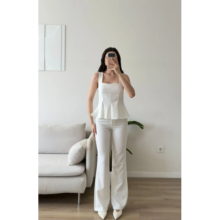 Premium Volanlı Pantolon Takım - BEYAZ