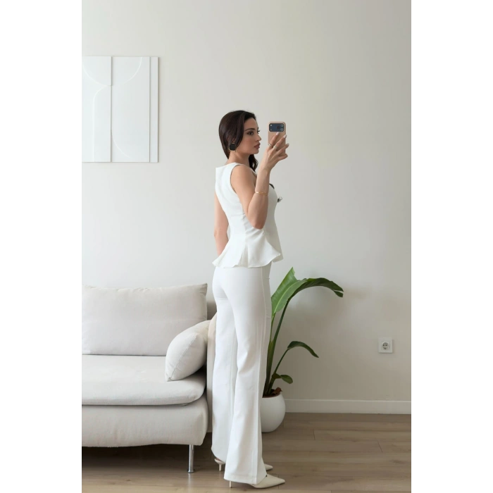Premium Volanlı Pantolon Takım - BEYAZ