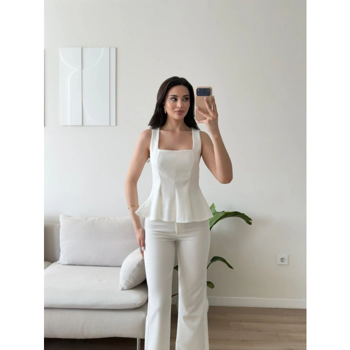 Premium Volanlı Pantolon Takım - BEYAZ