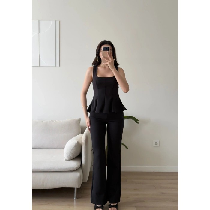 Premium Volanlı Pantolon Takım - SİYAH