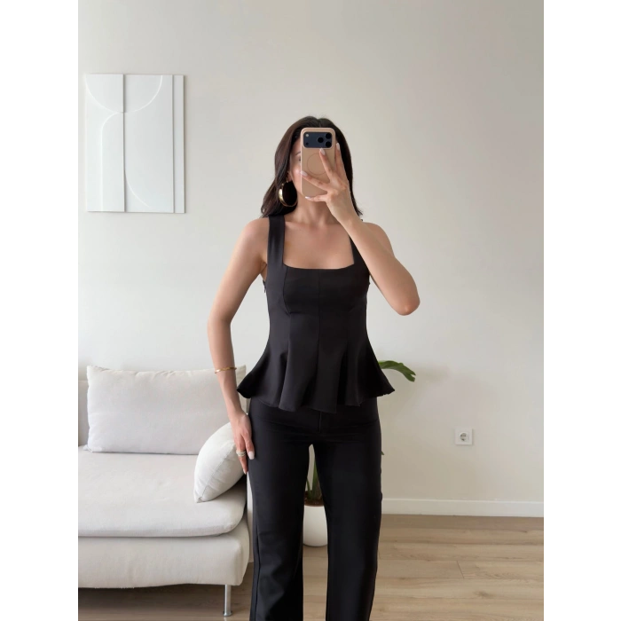 Premium Volanlı Pantolon Takım - SİYAH