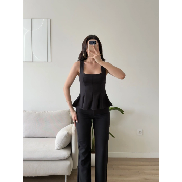 Premium Volanlı Pantolon Takım - SİYAH