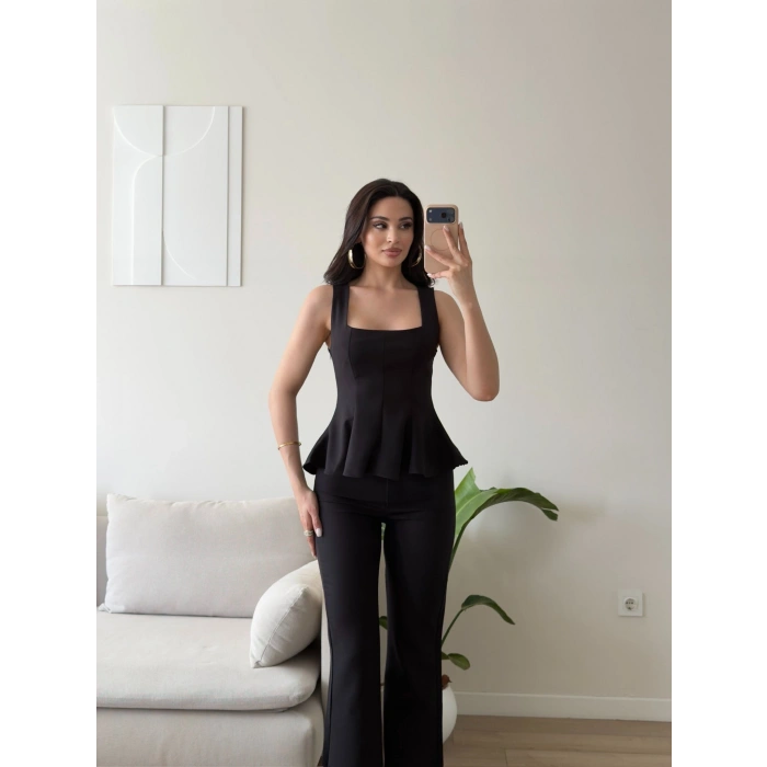Premium Volanlı Pantolon Takım - SİYAH