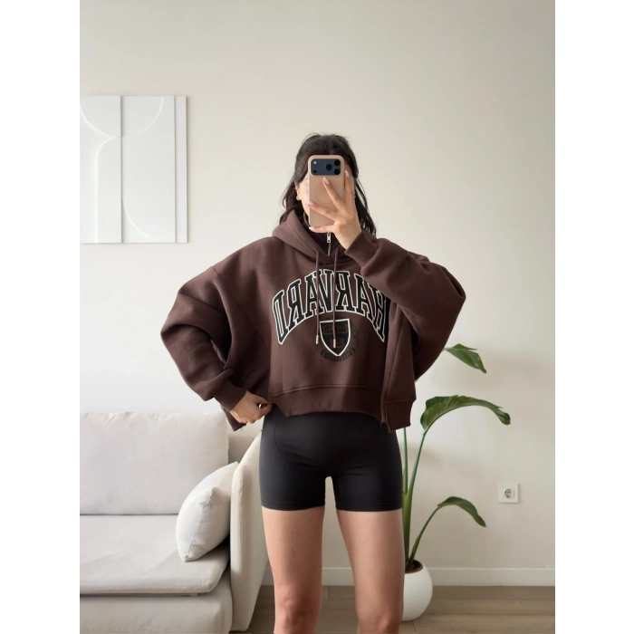 Harvard Fermuarlı Oversize Sweat - KAHVE