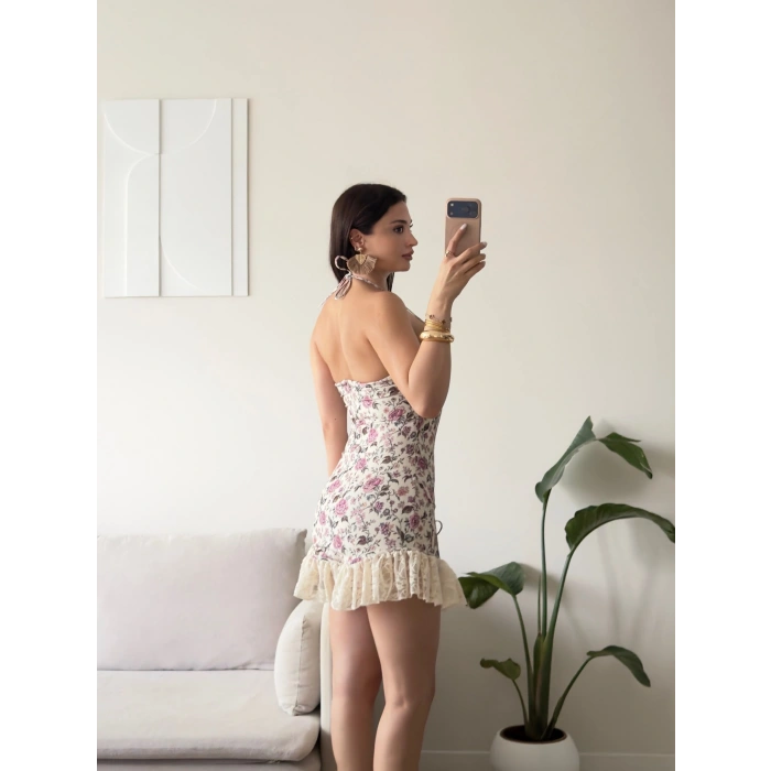 Flora Kuşgözü Askılı Elbise