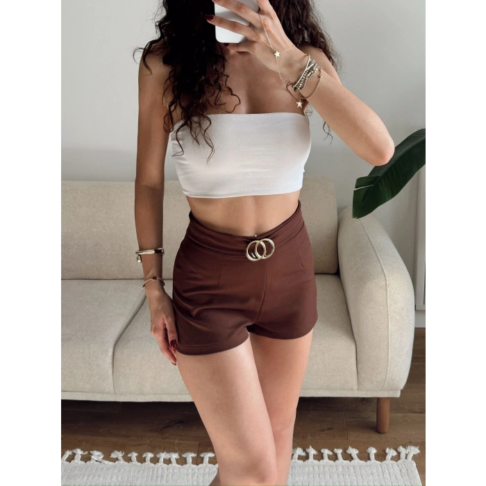 Aksesuar Detay Bubble Şort - KAHVE